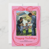 Roter Doodle Rahmen Rosa Foto Feiertagskarte (Vorderseite)