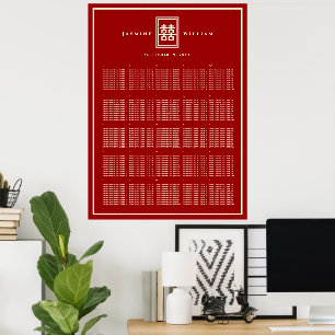 Roter Doppel-Glück-Chinesischer-Hochzeit-Sitzplan Poster