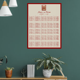 Roter Doppelglück-Chinesischer Hochzeitssitzplan Poster