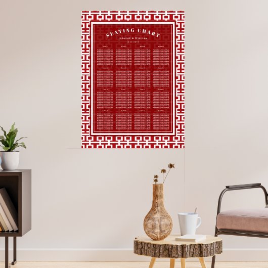 Roter Doppelglück-Chinesischer Hochzeitssitzplan Poster (Wohnzimmer 3)