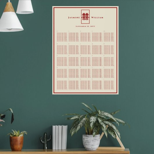 Roter Doppelglück-Chinesischer Hochzeitssitzplan Poster