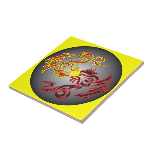 roter Doppelmonddrache Fliese (Seite)