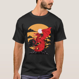 Roter Drache auf einem Gebirgsdesign T-Shirt
