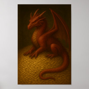 Roter Drache auf Gold Poster