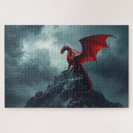Roter Drache auf Klippe Puzzle (Horizontal)