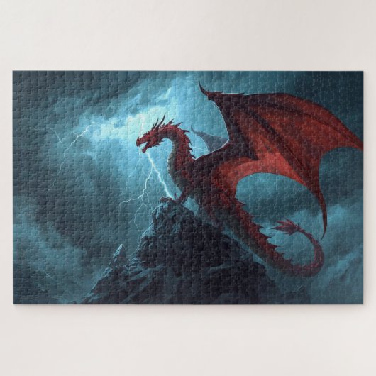 Roter Drache auf Klippe Puzzle (Horizontal)