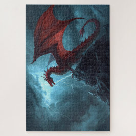 Roter Drache auf Klippe Puzzle