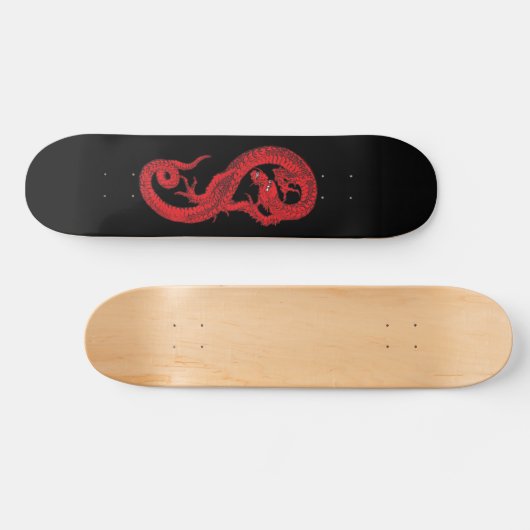Roter Drache auf Schwarzem Skateboard (Horizontal)