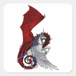 Roter Drache Dragoness hochrotes Quadratischer Aufkleber