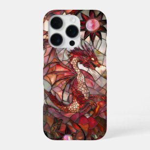 Roter Drache Faux-Buntglas-Design iPhone 16 Pro Hülle