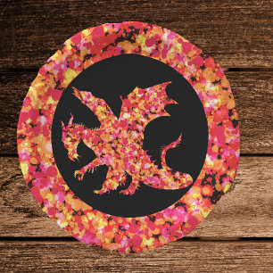 Roter Drache gespritzte Farbe Pappteller