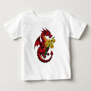 Roter Drache hält einen Strauß Narzissen 2 Baby T-shirt