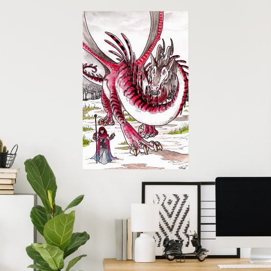 Roter Drache im Schneefall Poster (Heimbüro)