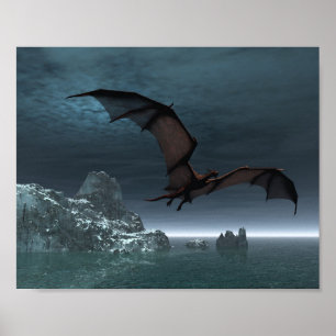 Roter Drache in der Nacht Poster