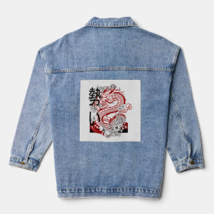 Roter Drache Japanisches Kanji Grafik Custom Denim Jeansjacke