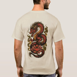 : Roter Drache mit goldenem Rauch und Lotus T-Shirt