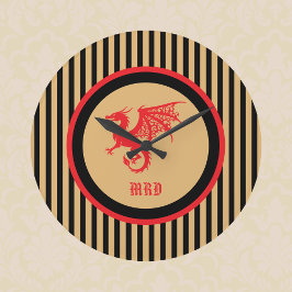 Roter Drache mit königlichen gold-schwarzen Streif Große Wanduhr