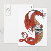 Roter Drache mit Schädel Postkarte (Vorne/Hinten)