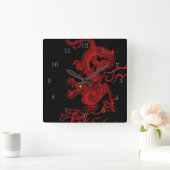 Roter Drache Quadratische Wanduhr (Zuhause)