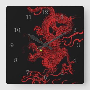 Roter Drache Quadratische Wanduhr