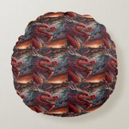 Roter Drache  Rundes Kissen