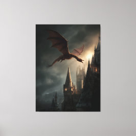 Roter Drache über gotischer Burg Leinwanddruck