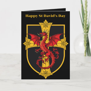 Roter Drache und mittelalterliches Kreuz Karte