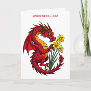 Roter Drache und Narzissen Design Karte