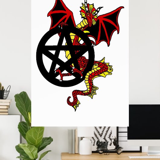 Roter Drache und Pentagramm Poster (Heimbüro)