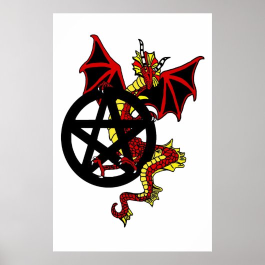 Roter Drache und Pentagramm Poster (Vorne)