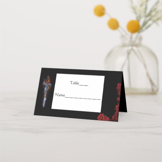 Roter Drache und Rose Platzkarte (Vorderseite)