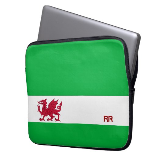 Roter Drache von Wales auf weißer grüner Laptopschutzhülle (Vorderseite Links)