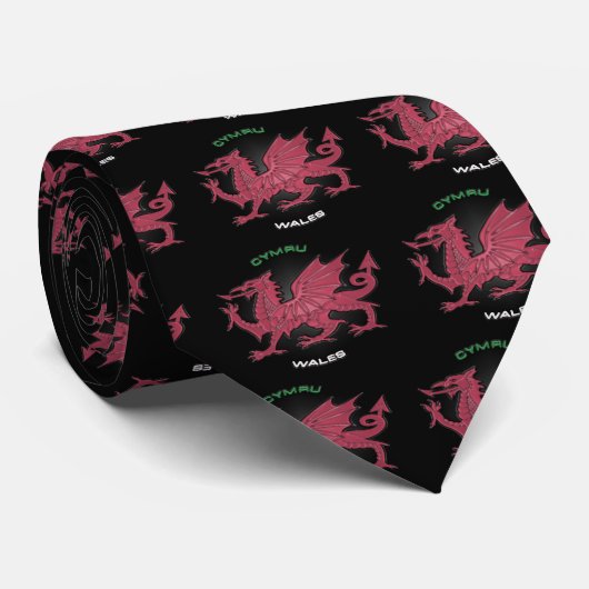 Roter Drache von Wales (Cymru), Schwarzes, Grau, Krawatte (Gerollt)
