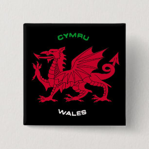 Roter Drache von Wales (Cymru), Schwarzes, Weiß, Button