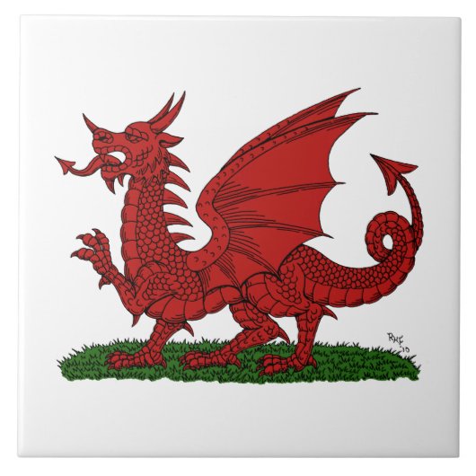 Roter Drache von Wales Fliese (Vorderseite)