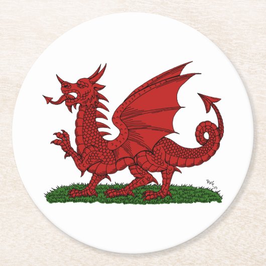 Roter Drache von Wales Runder Pappuntersetzer (Vorderseite)