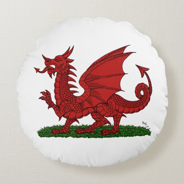 Roter Drache von Wales Rundes Kissen (Vorderseite)