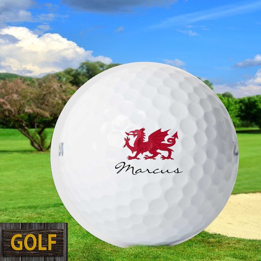 Roter Drache von Wales, walisische Flagge, Mit Mon Golfball