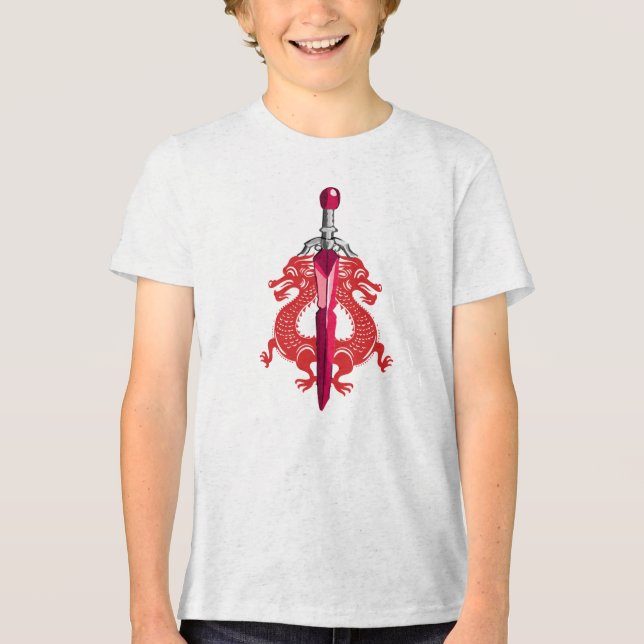 Roter Drachen-Wappenschwert Tri-Blend Shirt (Vorderseite)