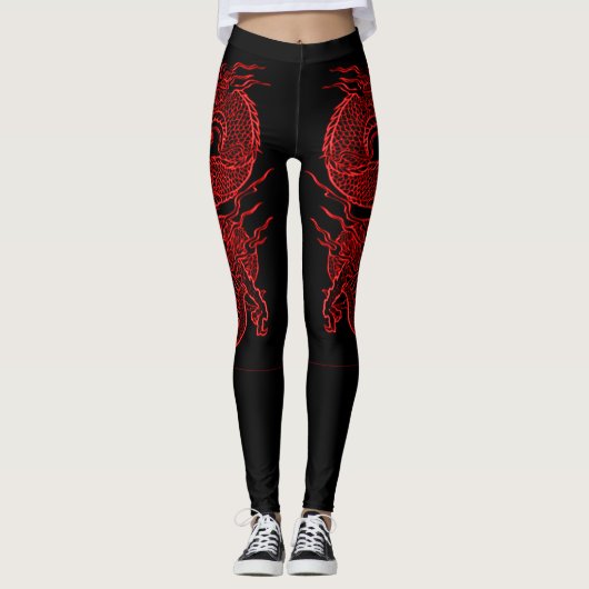 Roter Drachenkörper Tattoo Leggings (Vorderseite)