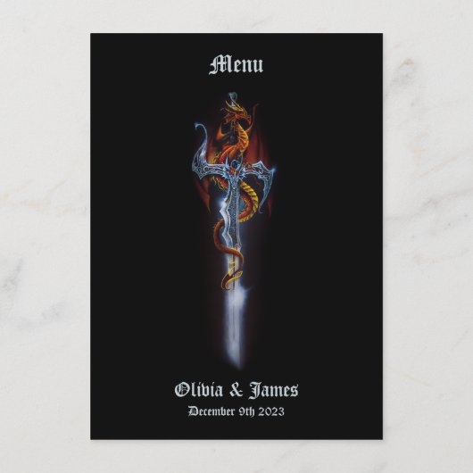 Roter Drachenschwert-Rose Menükarte (Rückseite)