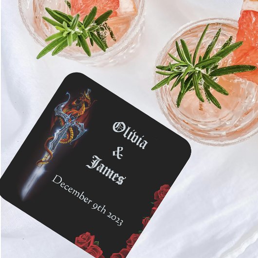 Roter Drachenschwert-Rose Rechteckiger Pappuntersetzer