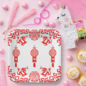 Roter Dragon Oriental Square Party Plate Pappteller (Party)