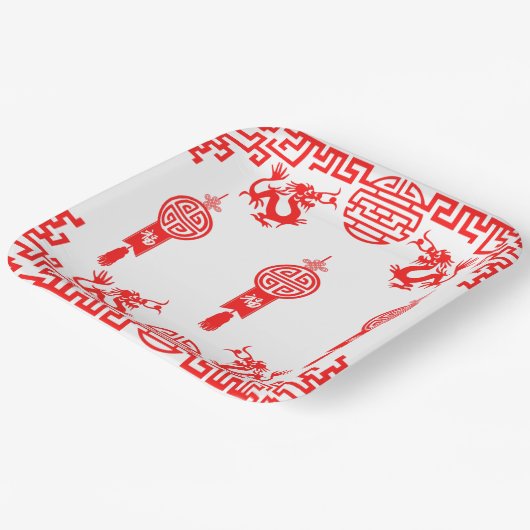 Roter Dragon Oriental Square Party Plate Pappteller (Gewinkelt)