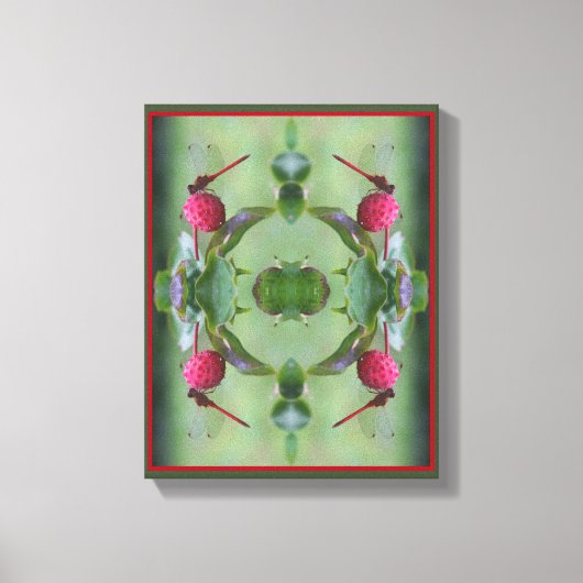 Roter Dragonfly auf Dogwood Frucht Abstrakt Leinwanddruck (Vorderseite)