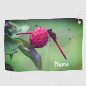Roter Dragonfly auf Dogwood Frucht Personalisiert Golfhandtuch (Horizontal)