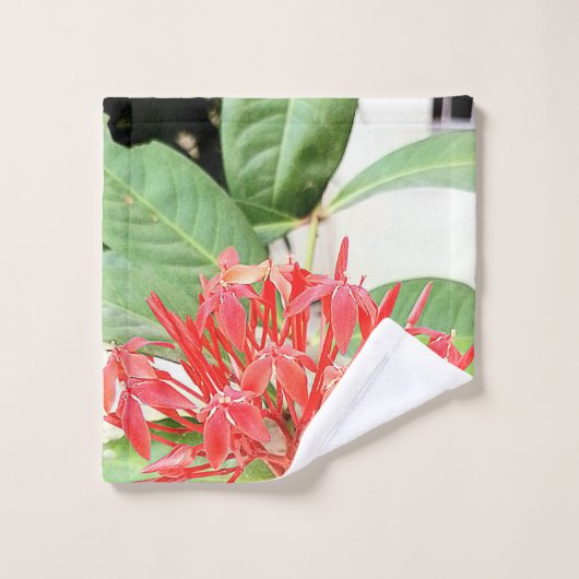 Roter Dschungel Geranium Oasis Badetuch Set (Waschlappen)