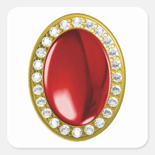 Roter Edelstein mit Diamanten Quadratischer Aufkleber (Vorderseite)