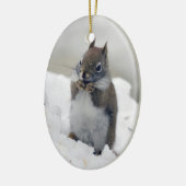 Roter Eichhörnchen-Blauer Winter Keramik Ornament (Links)