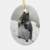 Roter Eichhörnchen-Blauer Winter Keramik Ornament (Hinten)